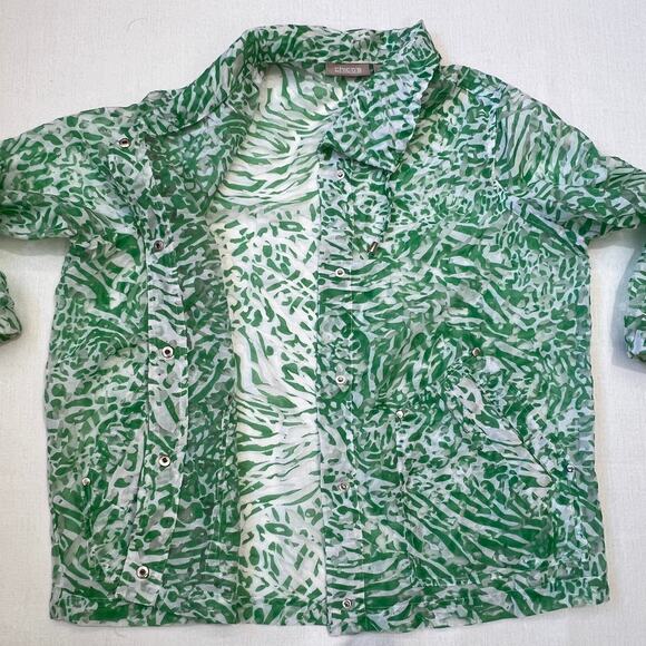 Chico's Women's Zebra Print Lightweight Sheer Mesh Jacket Neon Green Size 1 - Picture 7 of 9